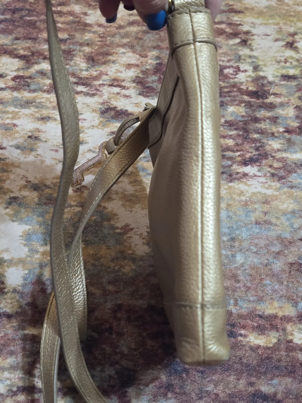 Fossil Metallic Champagne Leather Mini Crossbody Bag